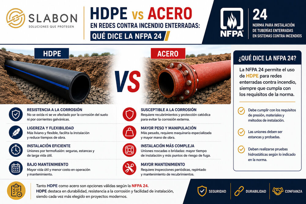 HDPE vs acero en redes contra incendio enterradas